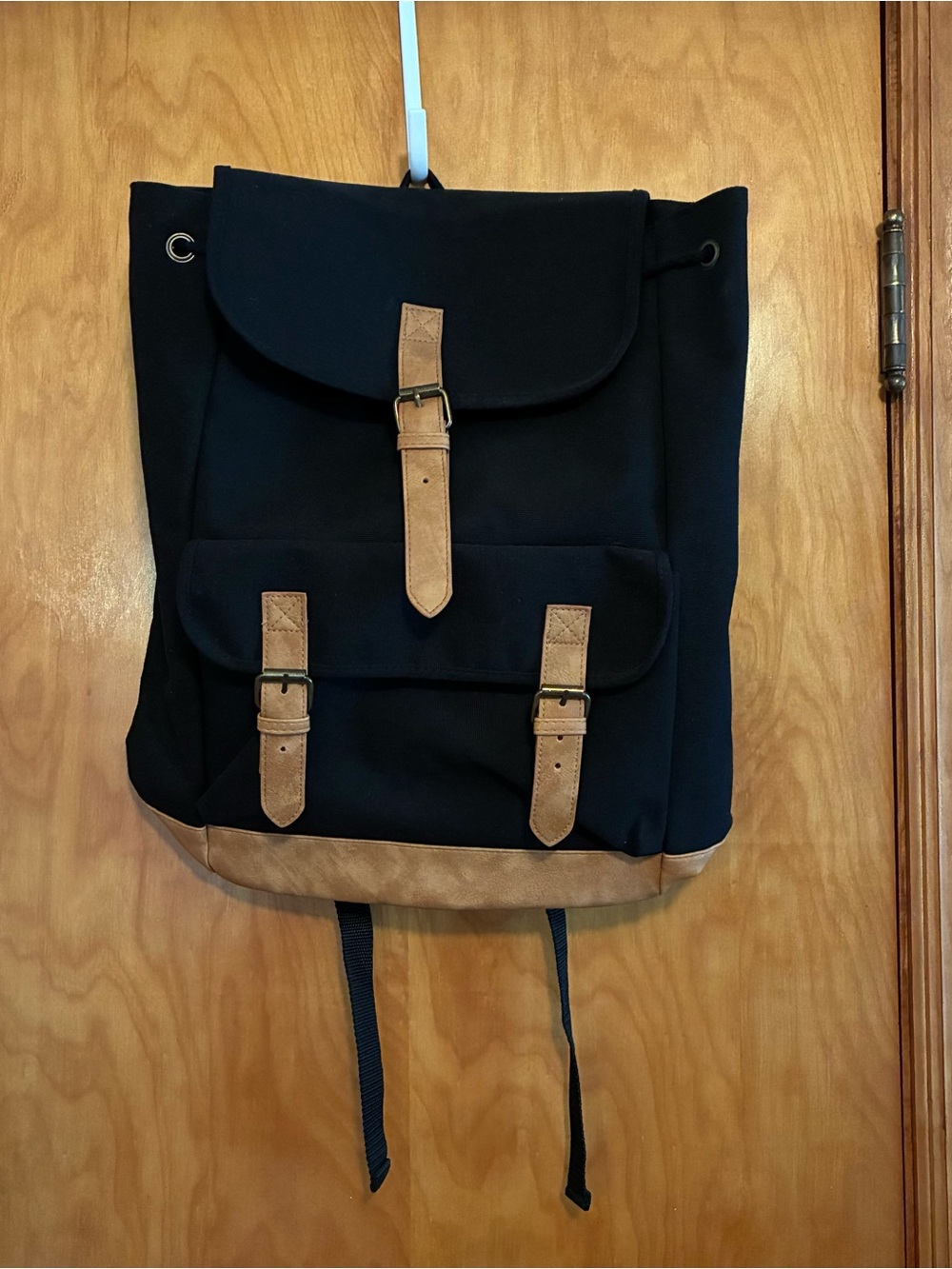 Black Canvas Backpack with Tan Accents